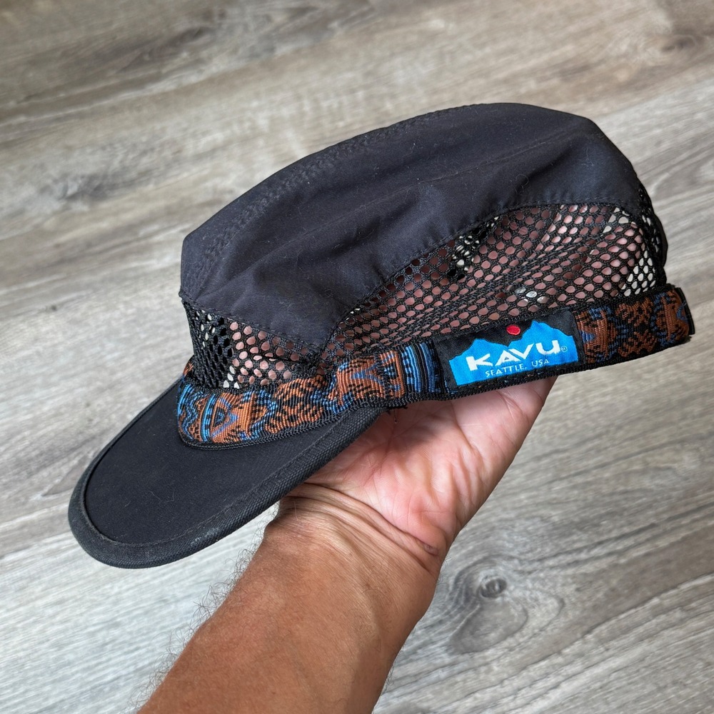 KAVU Synthetic Strapcap Black Mesh 4-Panel Hat Made in USA Medium
